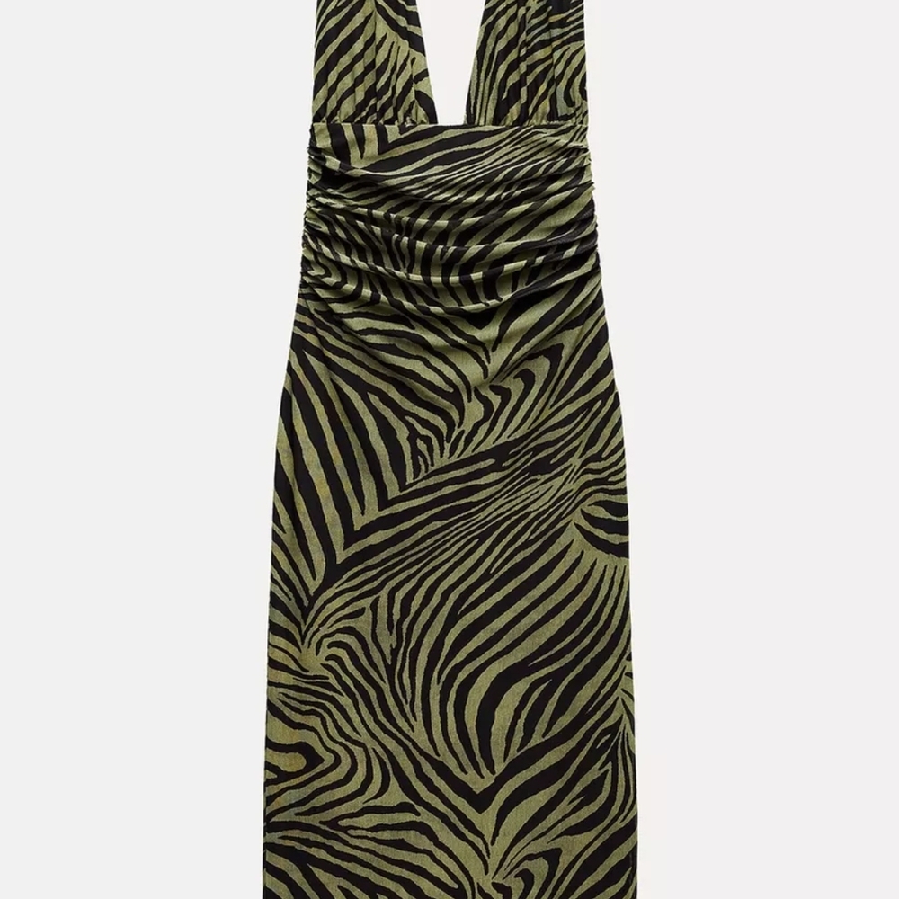 Zara Black and Green Sheath Halter Dress